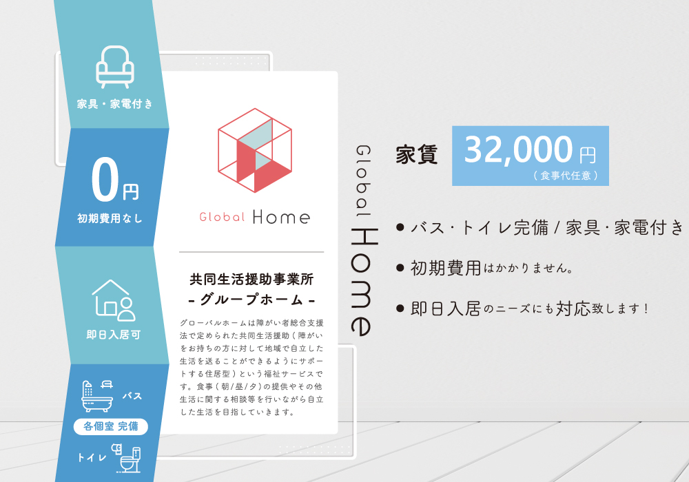 共同生活援助事業所「グローバルホーム」専用WEBサイト完成のお知らせ・画像